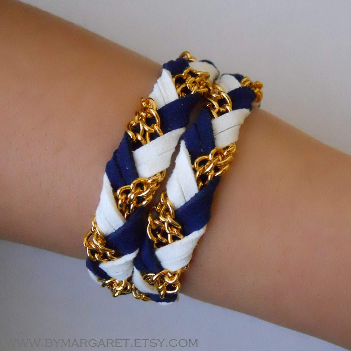 (GOLD) BlueWhite nautical braided bracelet, friendship bracelet ...