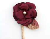 Men's Boutonniere Wine Colored Fabric Flower
