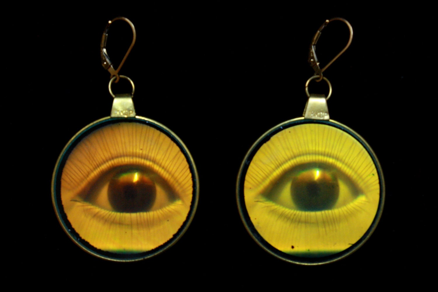 Vintage Holographic Eye Earrings on Gold Fill Ear Wire