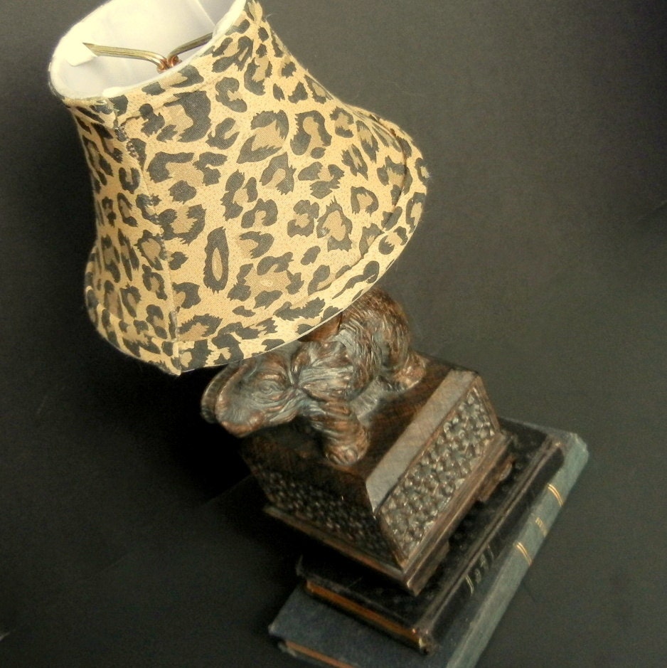 ELEPHANT SHELF LAMP with Leapord Shade