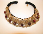Leaf Leaves Rope Gold Burgandy Bib Vintage Costume Jewelry Necklace, "Arc de Triompe"