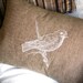 Perched Bird - Lumbar Throw Pillow Cover // White Embroidered Bird on Medium Brown Linen