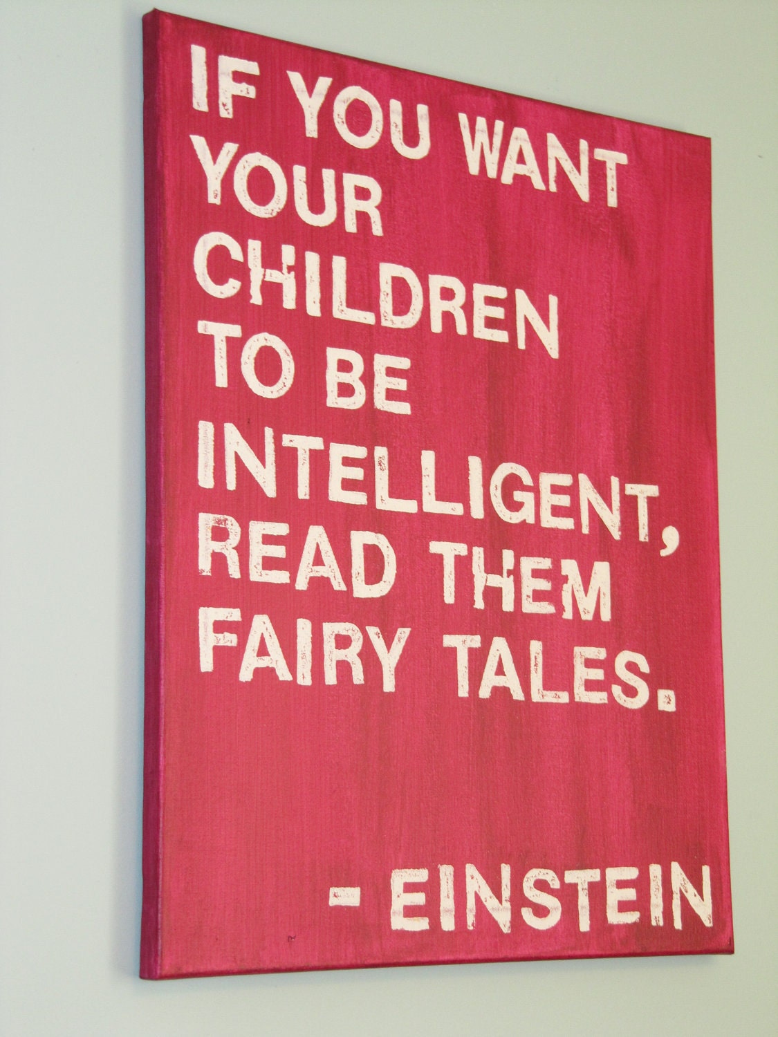 16X20 Canvas Sign - Fairy Tales, Dark Pink and White, Typography word art, Decoration, Gift