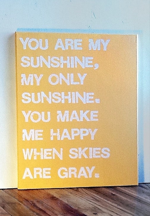 16X20 Canvas Sign - You Are My Sunshine, My Only Sunshine, Decoration, Yellow and White, Typography word art, Decoration, Gift