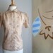 Beige Floral Poufy Sleeved Secretary Blouse