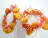juicy orange earrings- hoops- statement jewelry- fiber with pompons wrapped rings- jewelry for her- SweetLakeJewelry