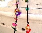 black  necklace-3 princesses jewelry -red, green and purple dresses- teen gift- JA0056