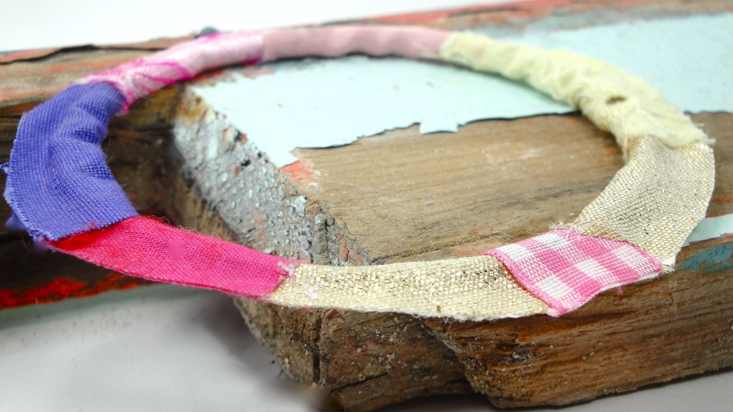gold pink fiber bracelet - boho handmade- woman accessories- bangle for her- big size- alternative eco friendly design