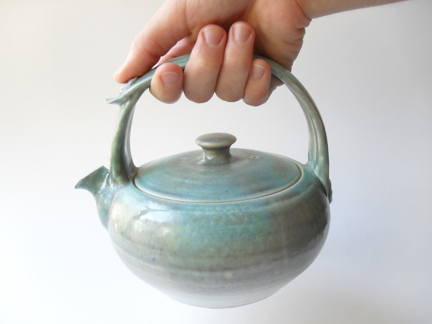 Teapot 18 in Pale Gray and Turquoise with 12-Ounce Capacity