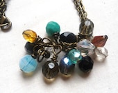 Rainbow Glass Cascade Drop Necklace on Antique Bronze Chain - Mylana