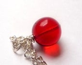 Round Cherry Red Glass Necklace With Leaf Toggle - Mylana