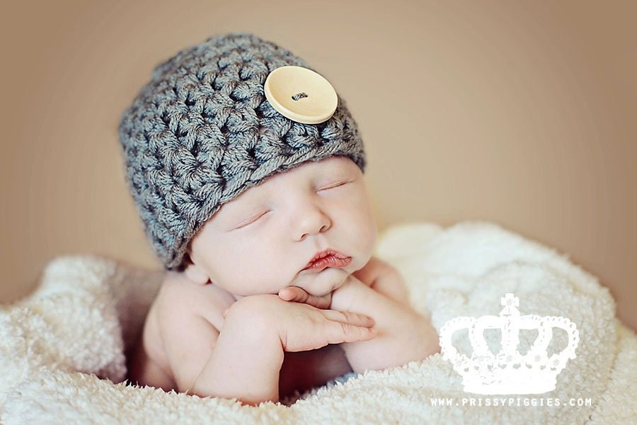 Baby Button Beanie in Charcoal Gray - all colors available / photo prop / DaddyMackHats