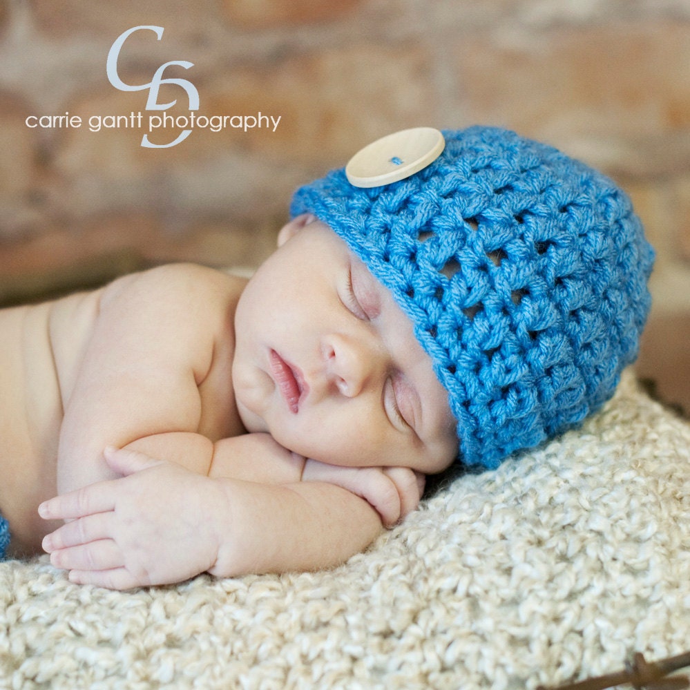 Blue Diaper Cover and Beanie with Wooden Buttons/ you choose size and color / DaddyMackHats