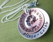 Personalized Stacked to the Moon and Back Necklace - Mixed Metal - Hand Stamped Mom Mommy Grandma Jewelry - Birthstones - Moon Charm