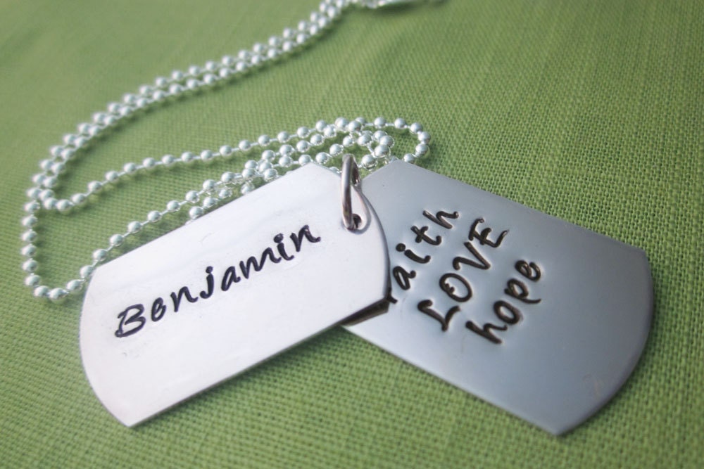 Customized Dog Tag Necklace - Faith Hope & Love - Sterling Silver - Hand Stamped