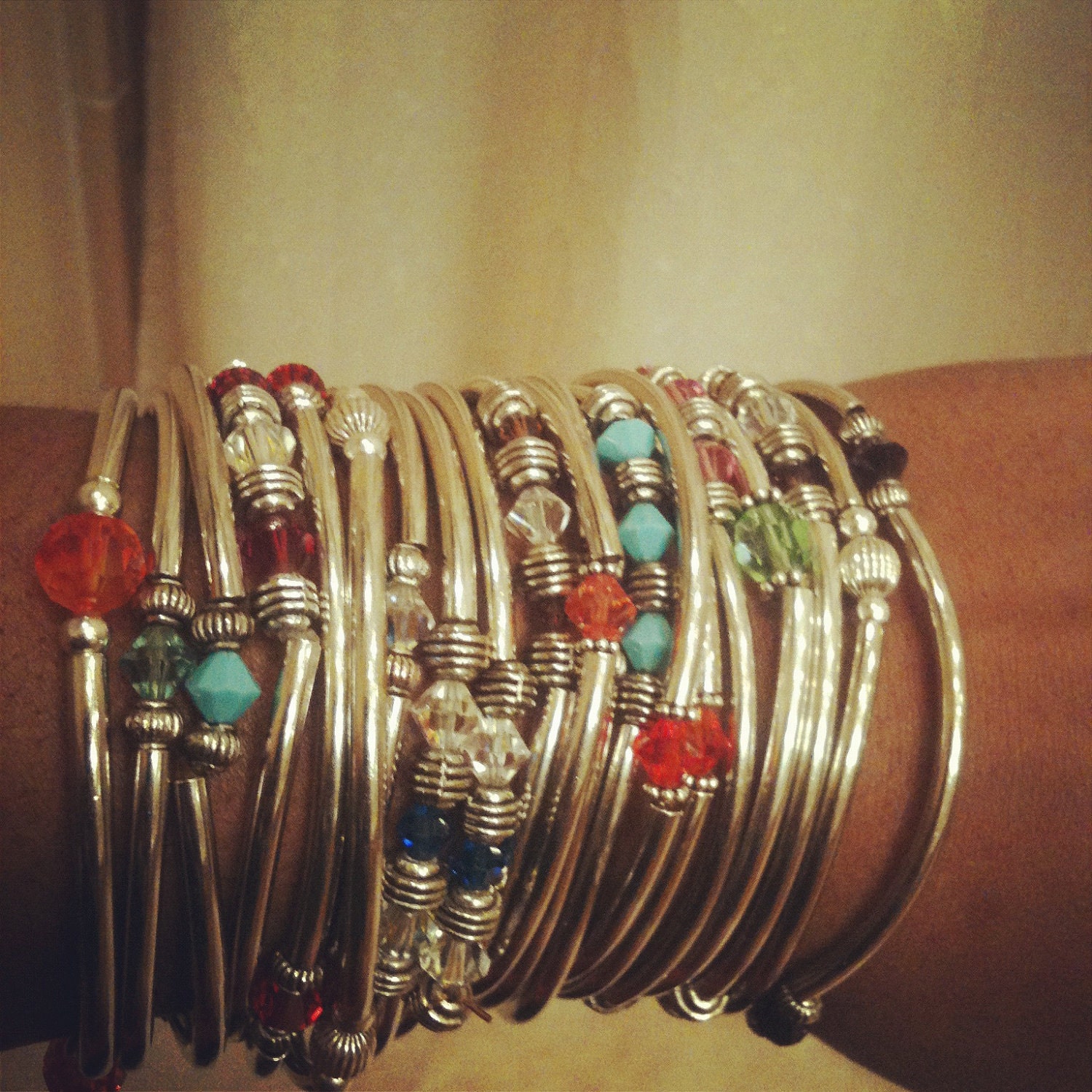 Set of 10 Silver & Swarovski Bangles by ChoklatTea