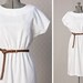 Womens 1970s White Linen High Waisted Sundress // Small Petite