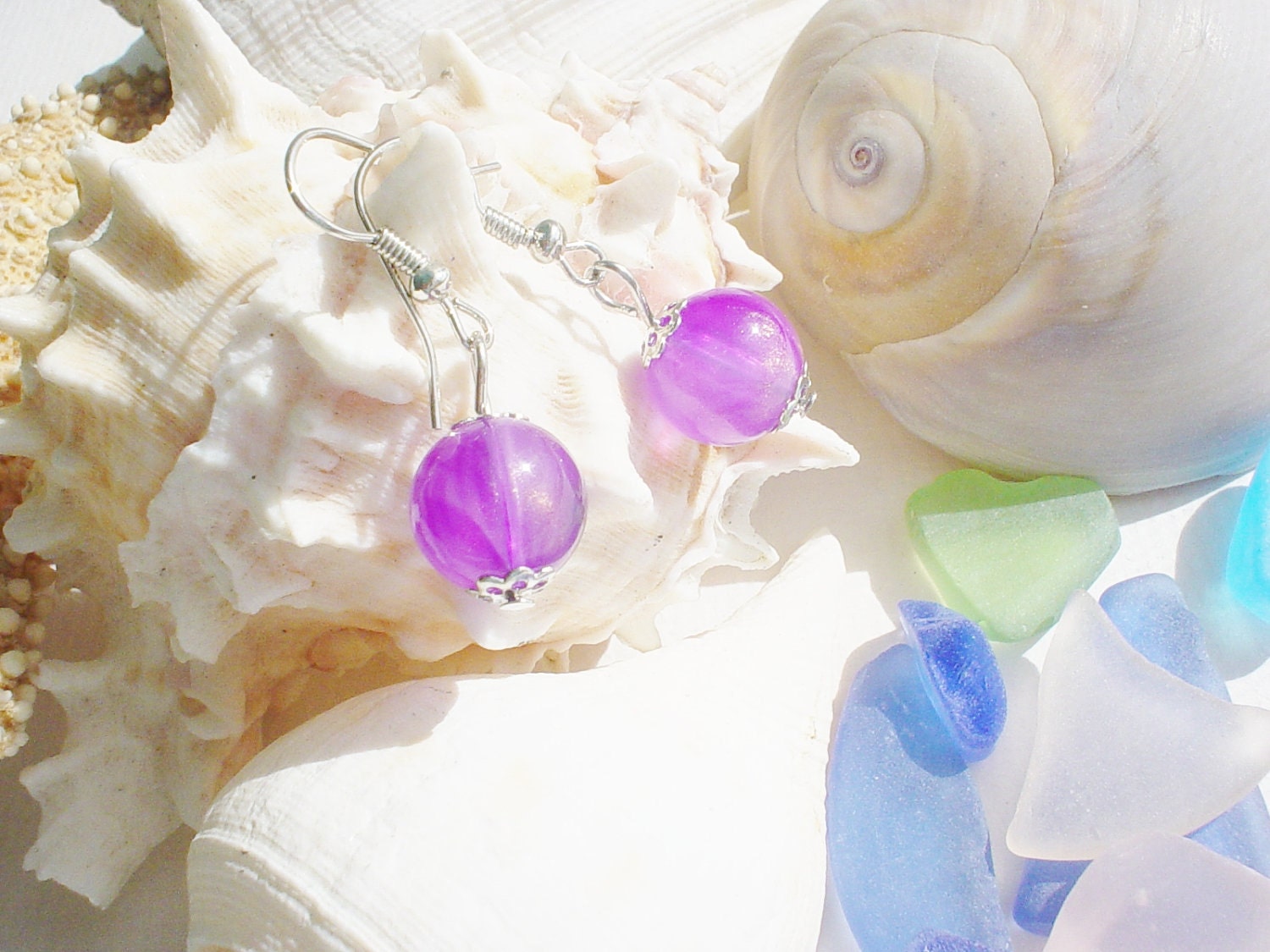 Purple Lamium / Bead Earrings / Aurora Borealis Beads