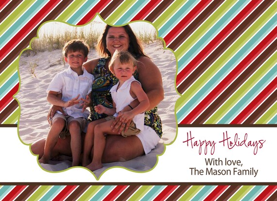 Modern Stripes Custom Christmas Holiday Photo Card Il_570xn