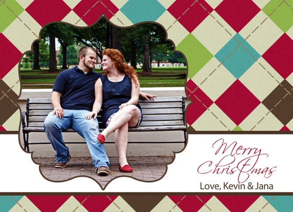 Preppy Argyle Merry Christmas Holiday Photo Card Il_570xn