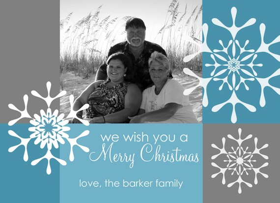 Blue & Gray Snowflakes Custom Christmas Holiday Photo Card Il_570xn