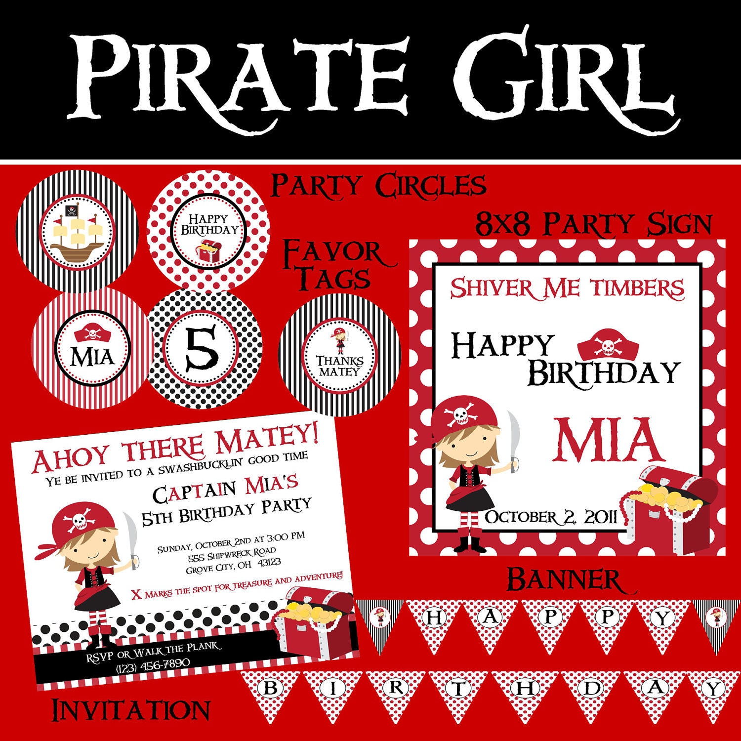 Pirate Girl Essentials Birthday Party Package - Girl DIY Printable Il_570xn