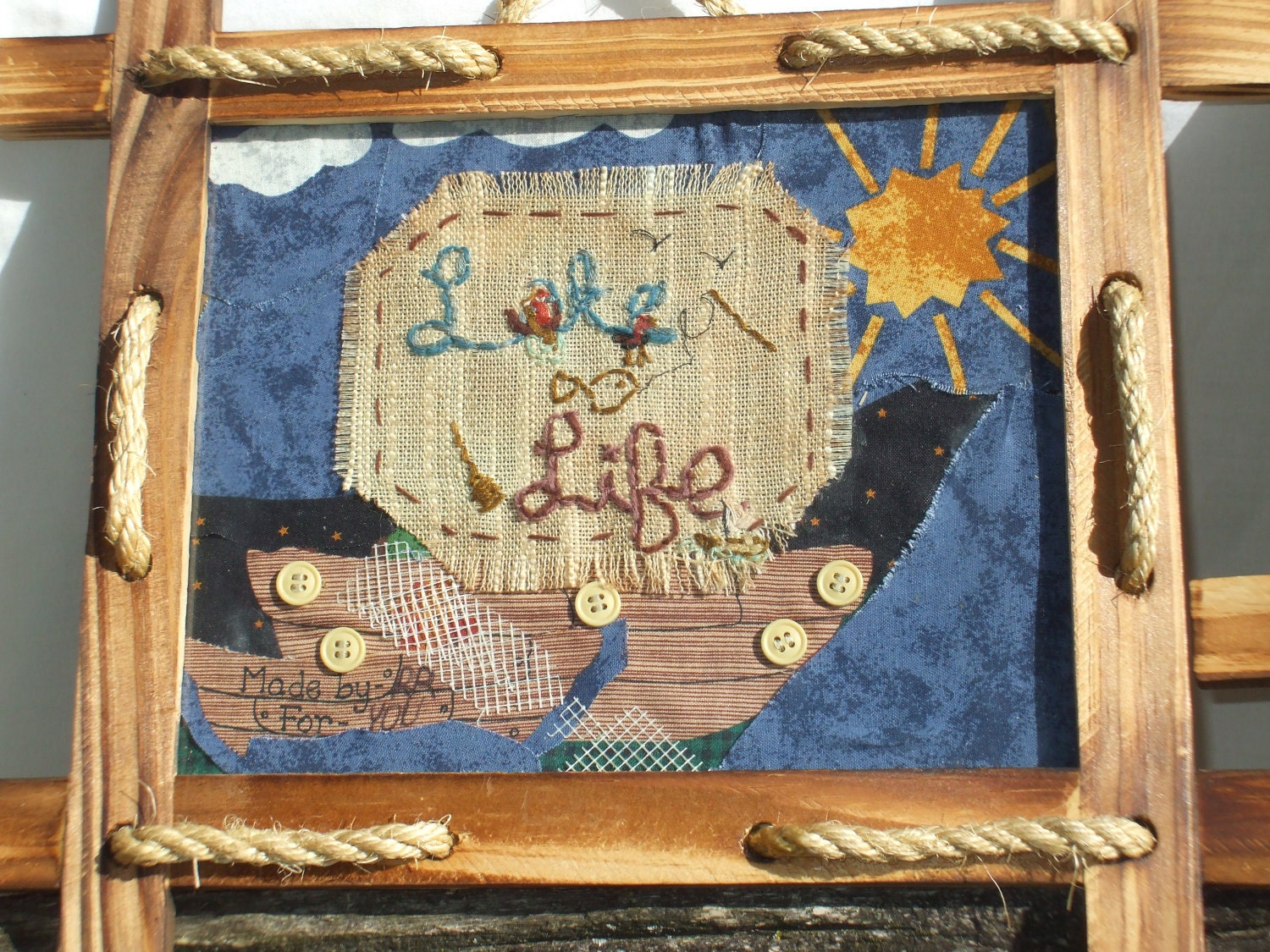 Lake Life embroidery scene framed rustic (can go with "Log Life" also)