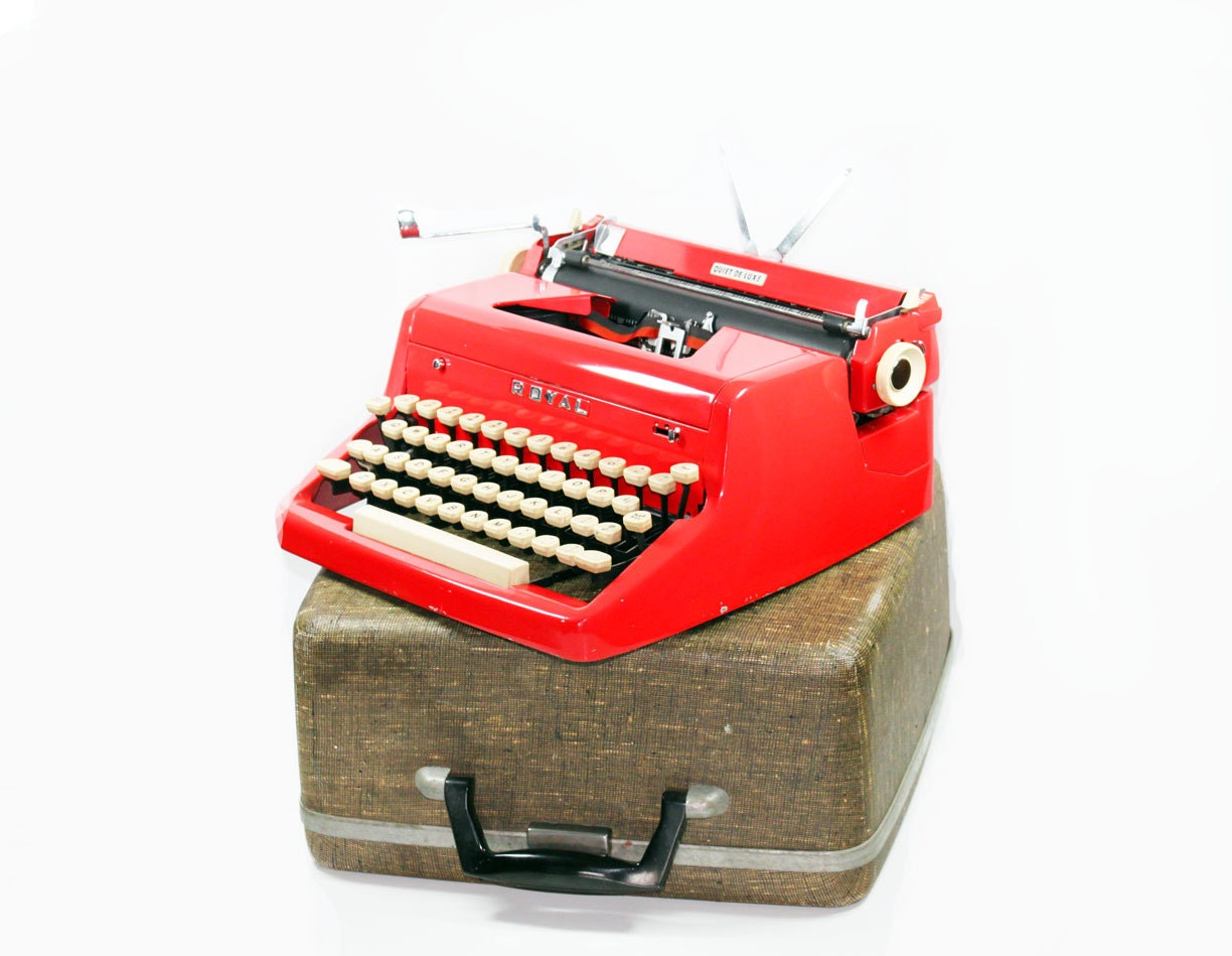 Vintage 1955 Bright Red Royal Quiet De Luxe Manual Typewriter