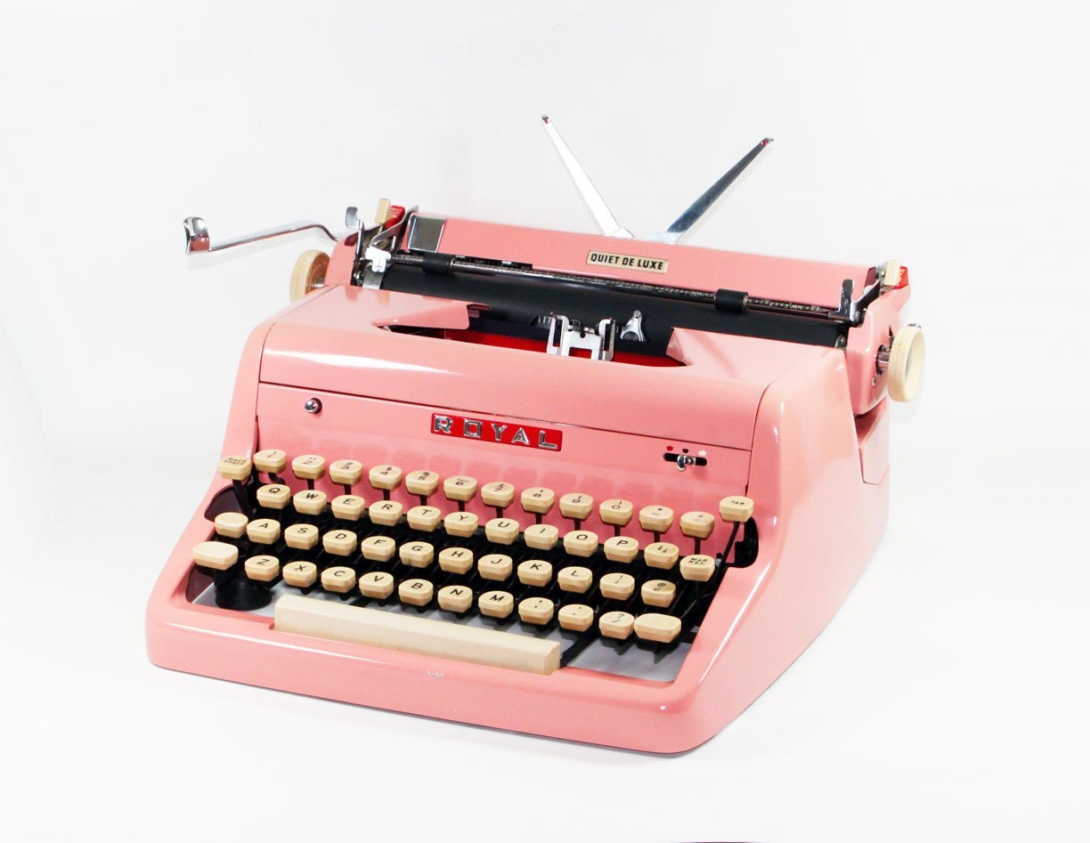 Vintage 1955 Bright Pink Royal Quiet De Luxe Manual Typewriter