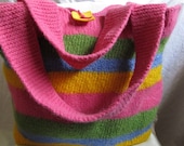 Felted Bag: Jones Beach. Seashell pink, spring green, sky blue, sunshine yellow stripe this jumbo felted gypsy bag