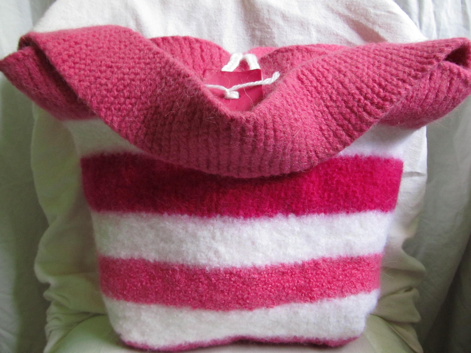 Felted Bag: Peppermint Stick. Pink and white stripe this medium felted gypsy bag.