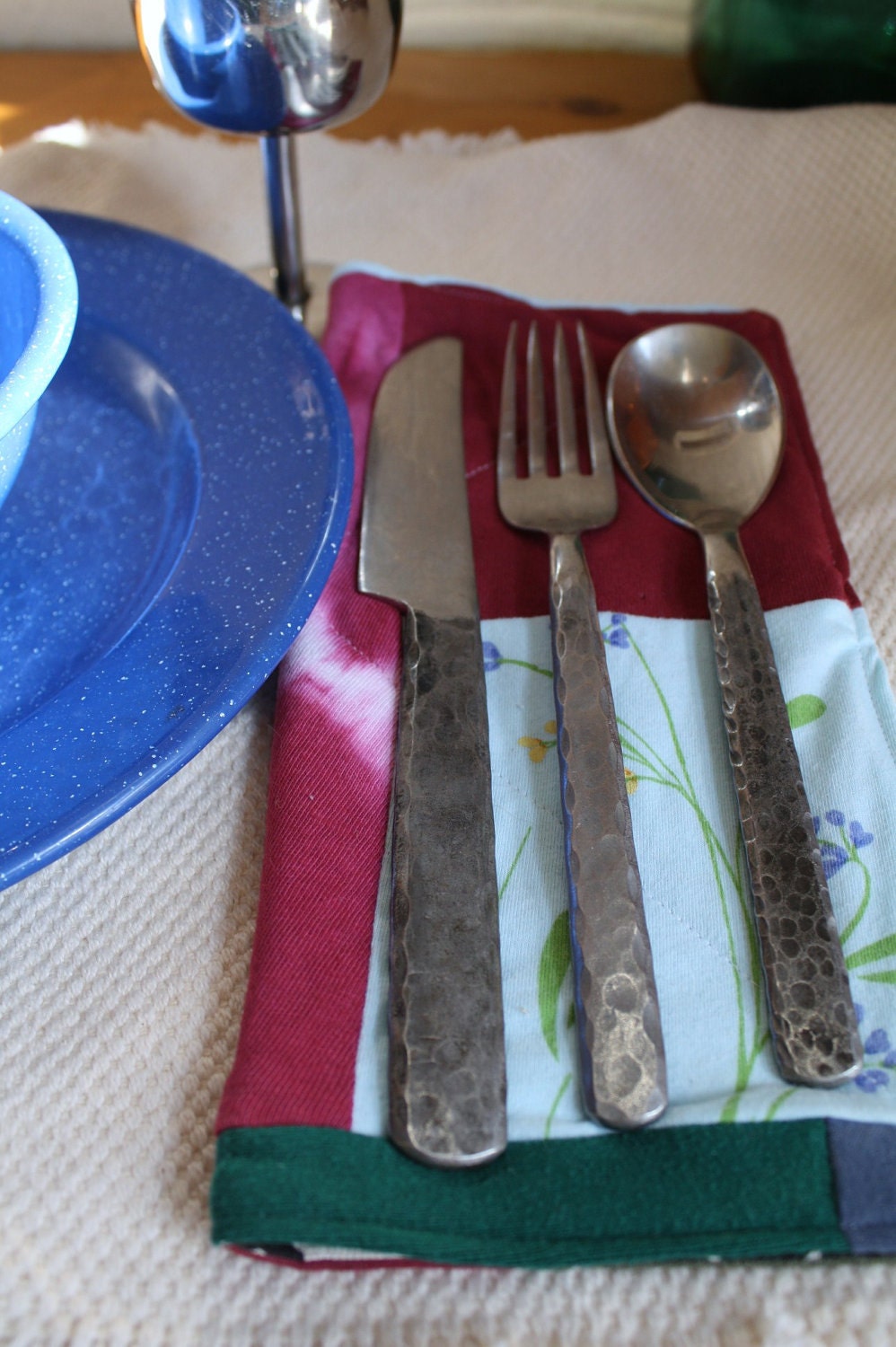 Eco Friendly Cloth Napkins, Double sided, Quilted - Set of 4, One of a Kind, Upcycled