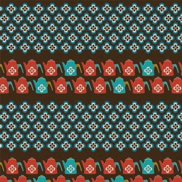 SHOP CLOSING SALE - fabric sale - Melody Miller, Ruby's Star Shining, Tea Cups in Brown - 1 yard