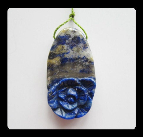 Carved Lapis Lazuli Pendant Bead,42x23x6mm,12.23g