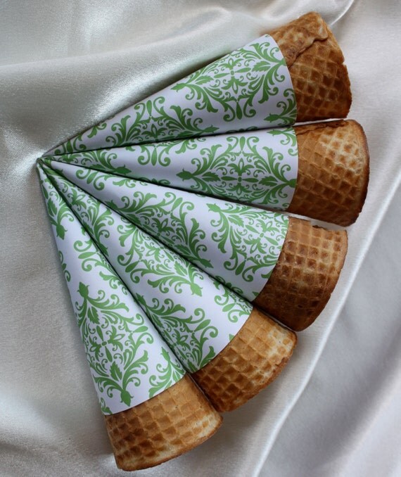Green Damask Sugar Cone Sleeves (Set of 12)