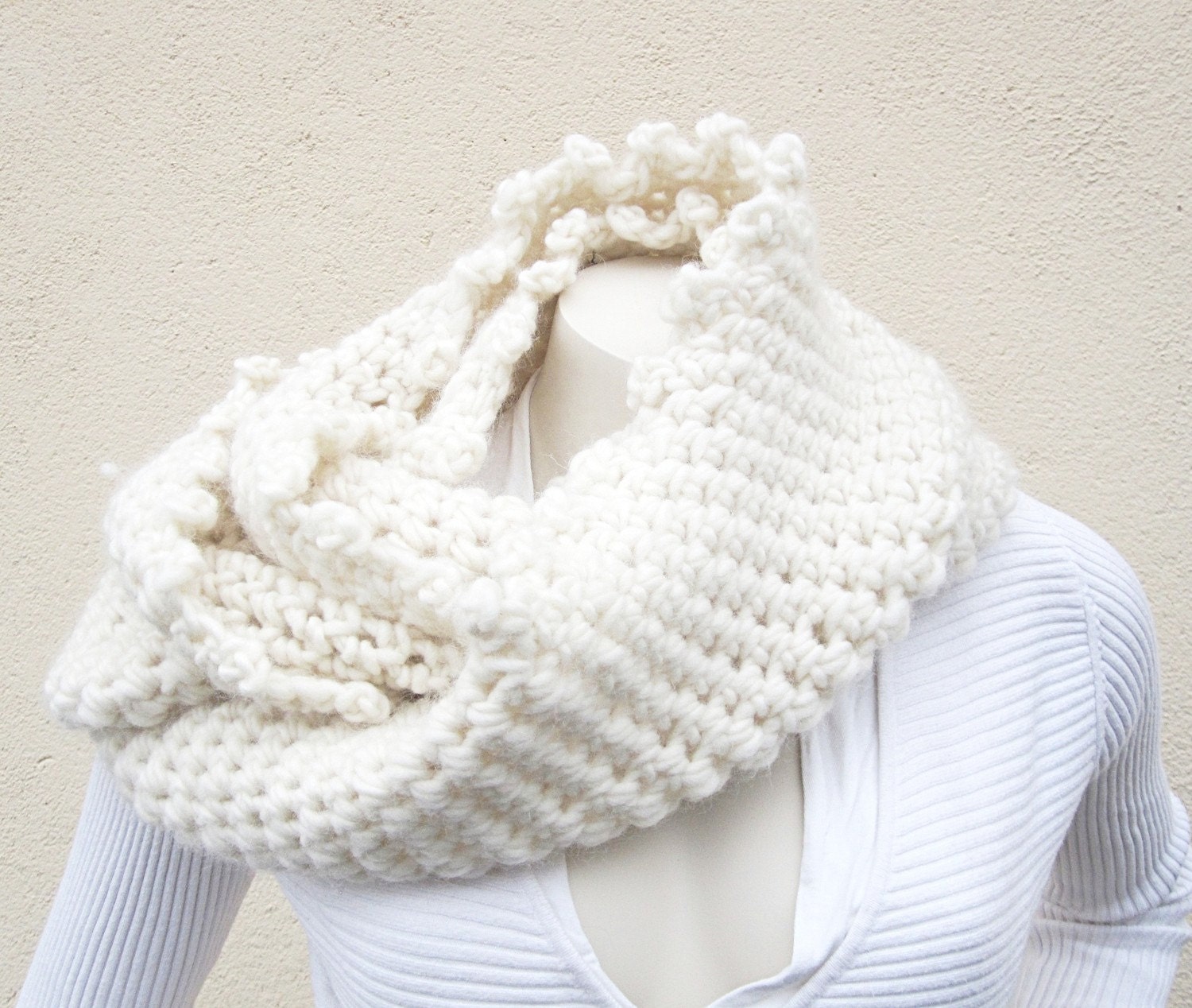 3 Wraps Cowl White Pure Wool Crochet Ladies Eco-friendly Toasty freeshippingfrance team trade on