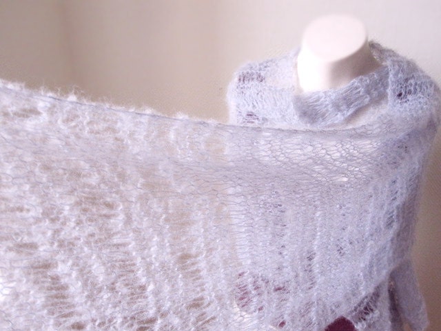 Mohair Scarf Stole Grey Spring Airy Lacy Handknit Silver Fashion freeshippingfrance team trade on