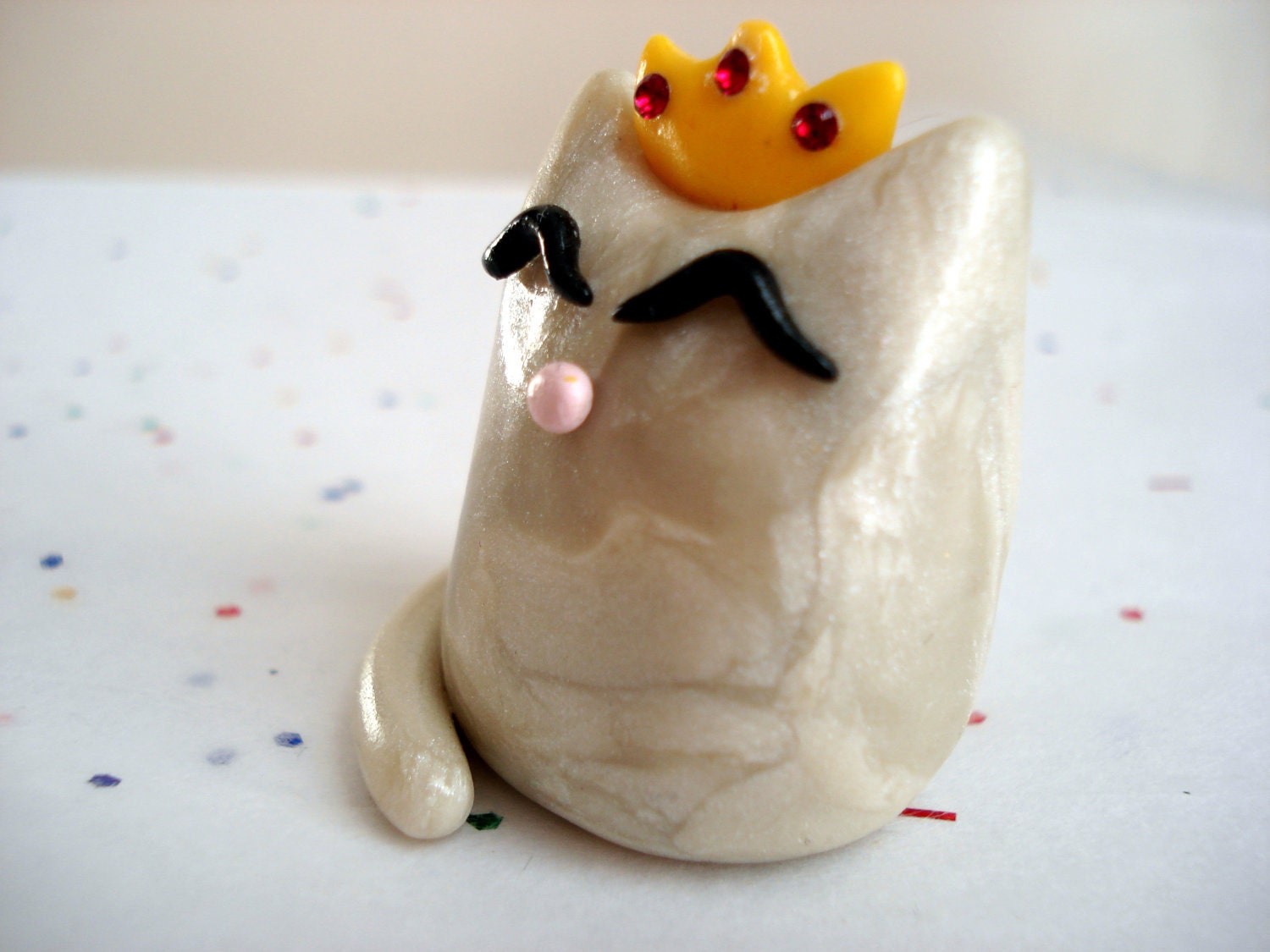 Princess Kitty Cat with Swarovski Crystals Crown Polymer Clay Princess Kitty Miniature Figure