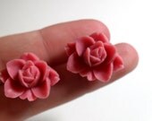 Pink Salmon Flower Post Earrings with Earnuts