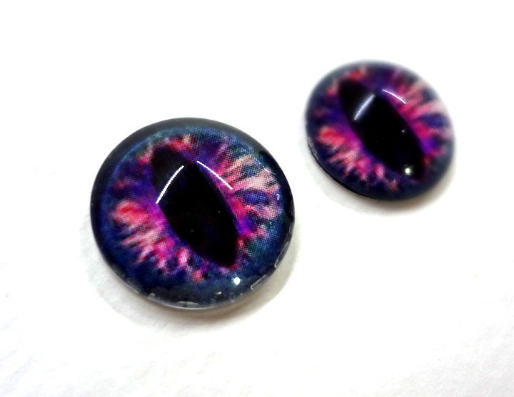 16mm Teal and Purple Dragon Glass Eye Cabochons - Evil Eyes for Doll or Jewelry Making - Set of 2