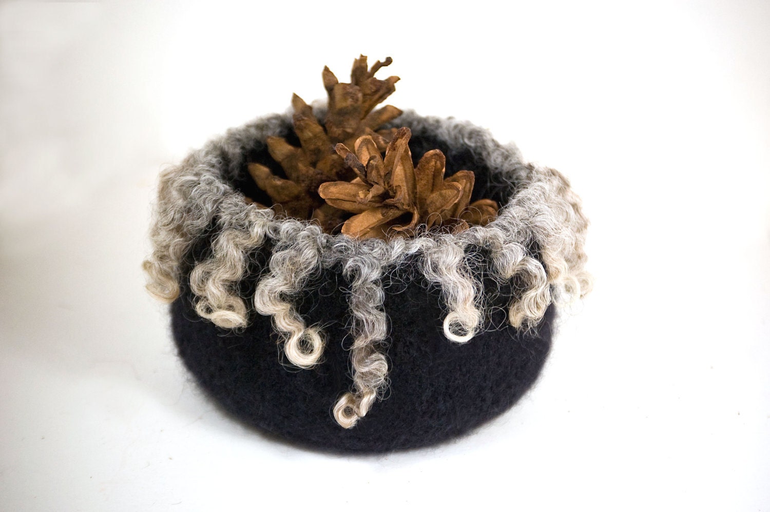 Felted Bowl - Furry Gray and Black