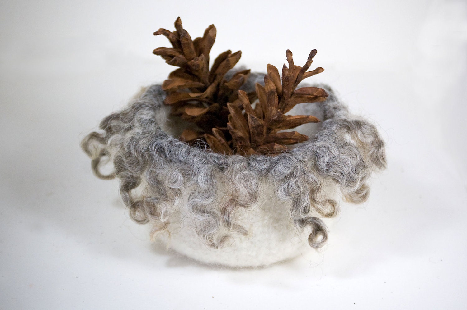 Felted Bowl - Furry Gray and White