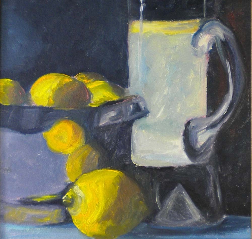 Make Lemonade fine art still life framed oil painting 8 x 10