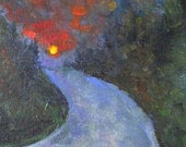 Original miniature acrylic painting "Backroad Sunset Drive" 5x7 Sale