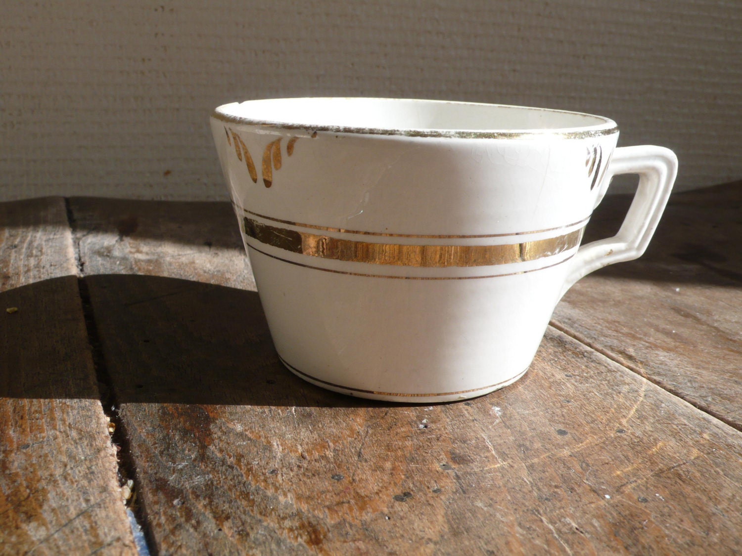 Antique cup , French, gold, coffee, tea, hot chocolate, french, Digoin, sarreguemines, white, French vintage