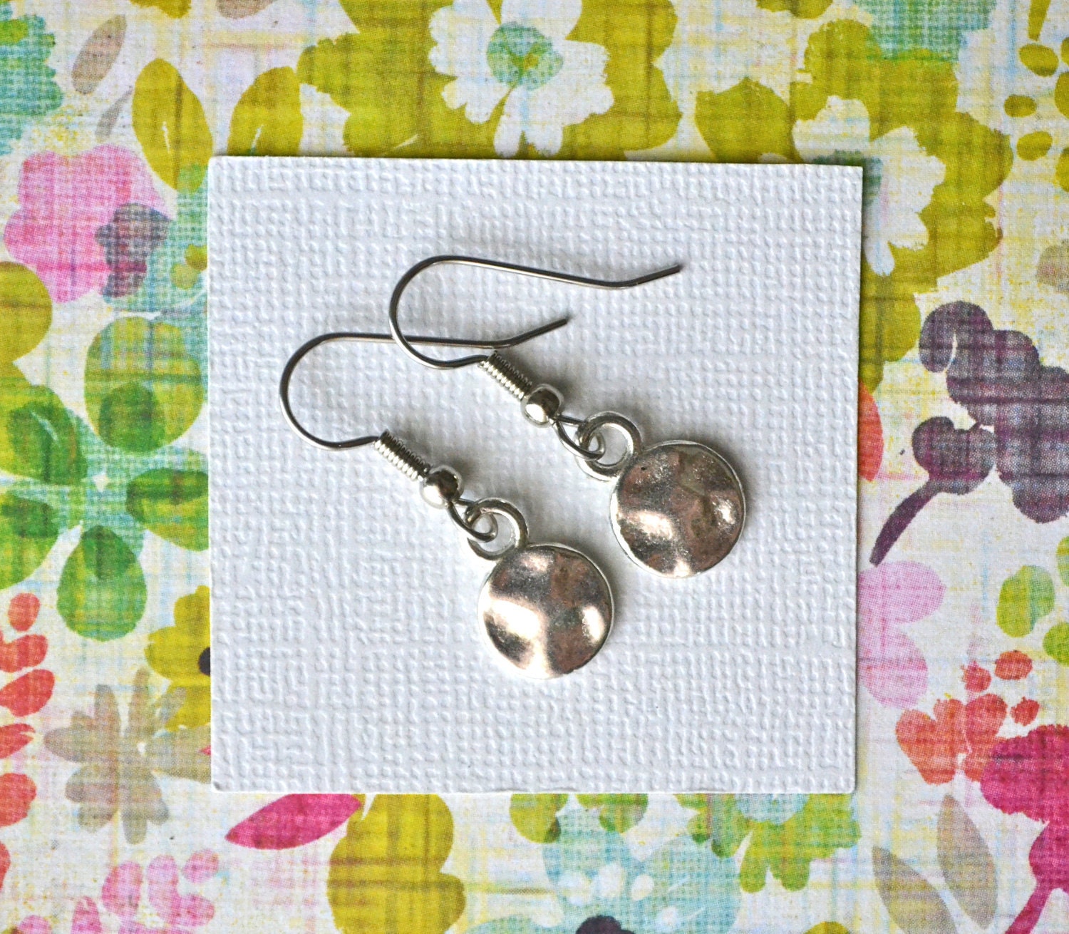 Silver Hammered Disks . Earrings