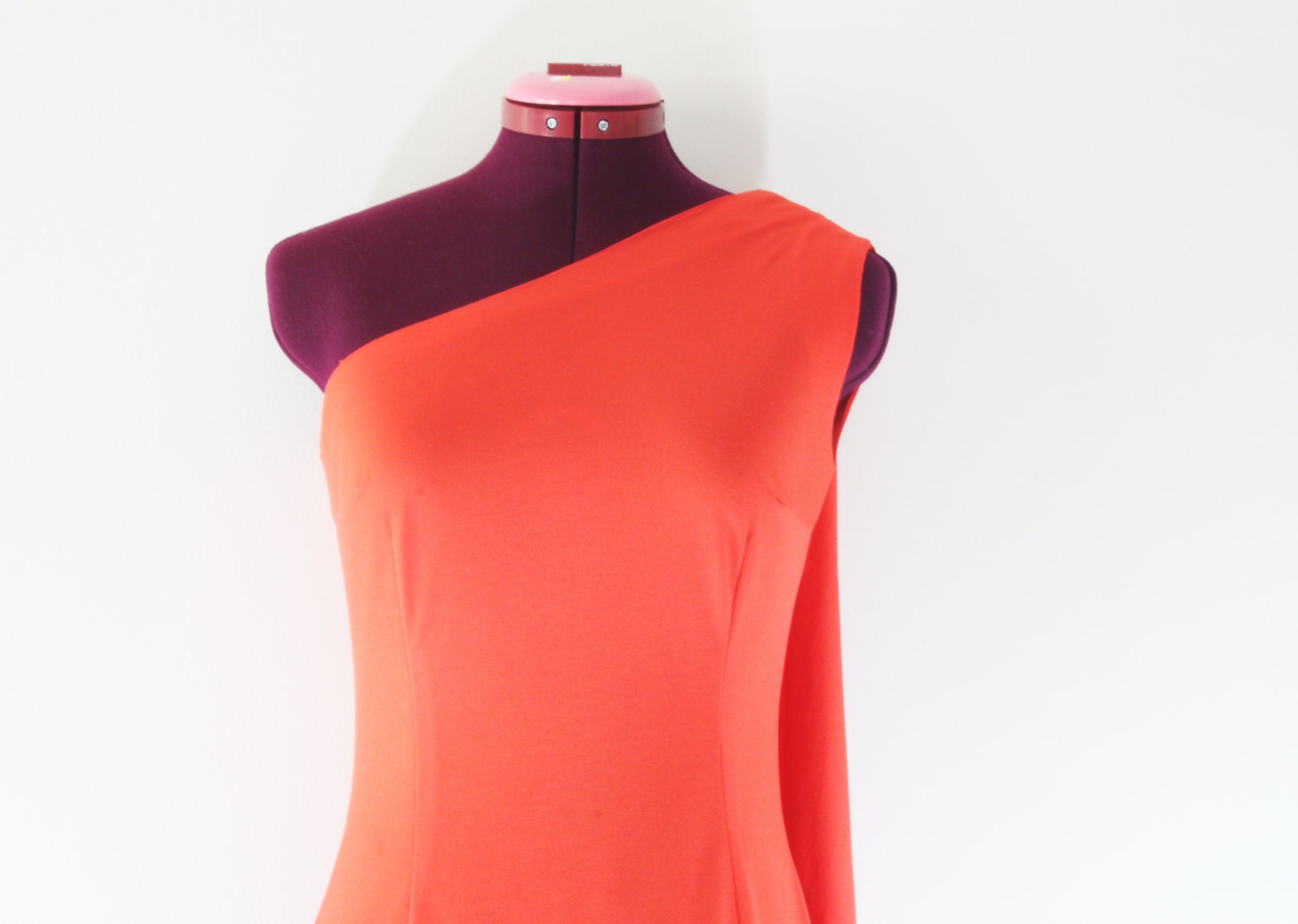 SALE Long orange one shoulder gown with attached long scarf size S