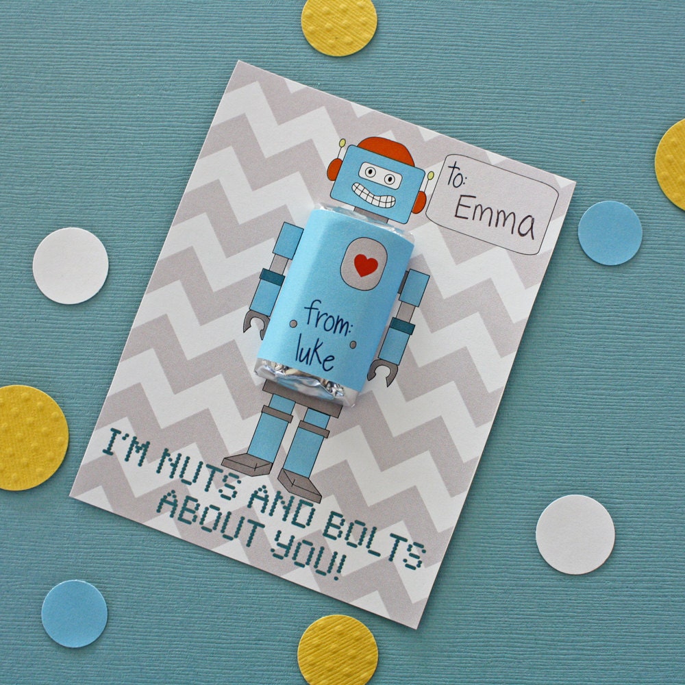 Printable Personalized Robot Valentine with Hersheys Miniature wrap