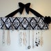 Original French Jewelry Hanger - Flocked Black and White Damask Satin with Black Bow - Ready to Ship