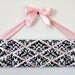 Girls Original French Jewelry Hanger - DeLux - Black and Cream Damask with Pink Bow - READY TO SHIP